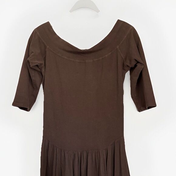 LUNA LUZ Brown Drape Shoulder DRESS Sz M MADE IN USA Cotton Blend T17 - Picture 2 of 8
